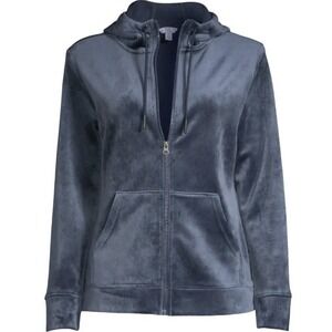 Time and Tru Womens Velour Zip Up Hoodie‎ Jacket Medium M Blue Casual Comfort
